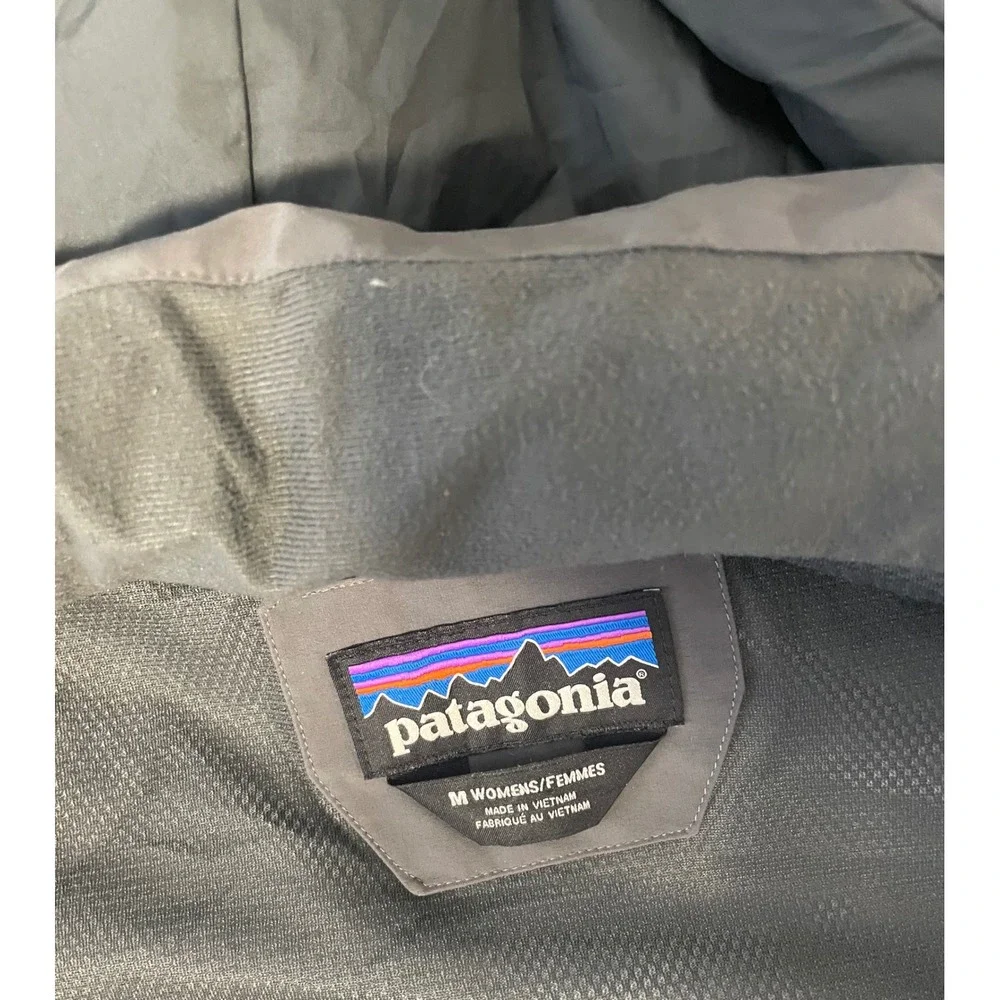 Patagonia Mens Hooded Rain Jacket Full Zip Gray Shell Coat P-6 Logo Size S